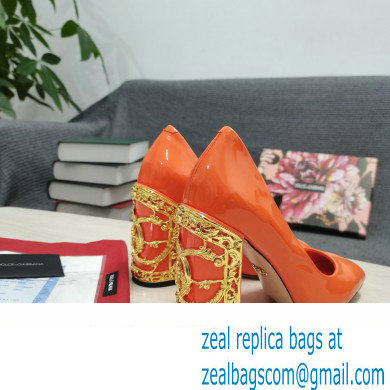 Dolce  &  Gabbana Logo Heel 10.5cm Patent leather Pumps Orange 2022